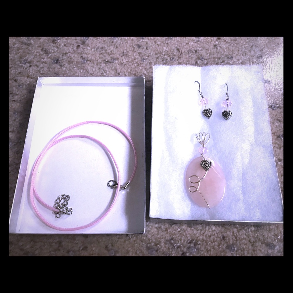 Pink Stone Necklace & Earrings Set